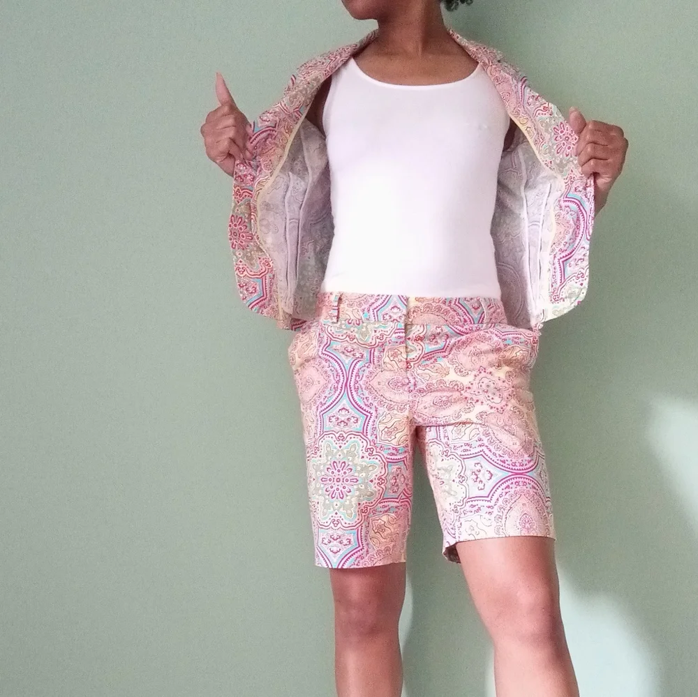Women's charter club two-piece Paisley Blazer and short set - Picture 4 of 15